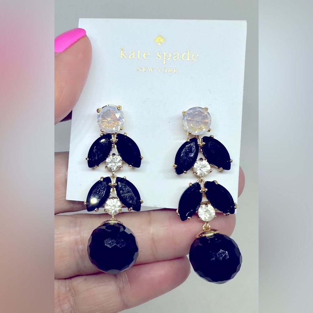 Kate spade NY “Be Bold” Linear Drop Chandelier Black Crystal Drop Earrings NWT